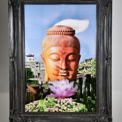 wall hung photo collage of Buddha